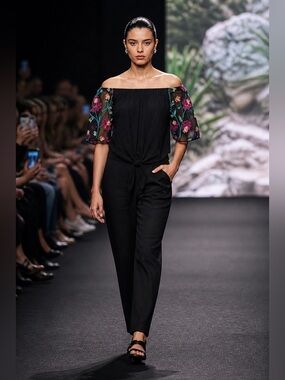 Off shoulder with Embroidered Floral Sleeves top.